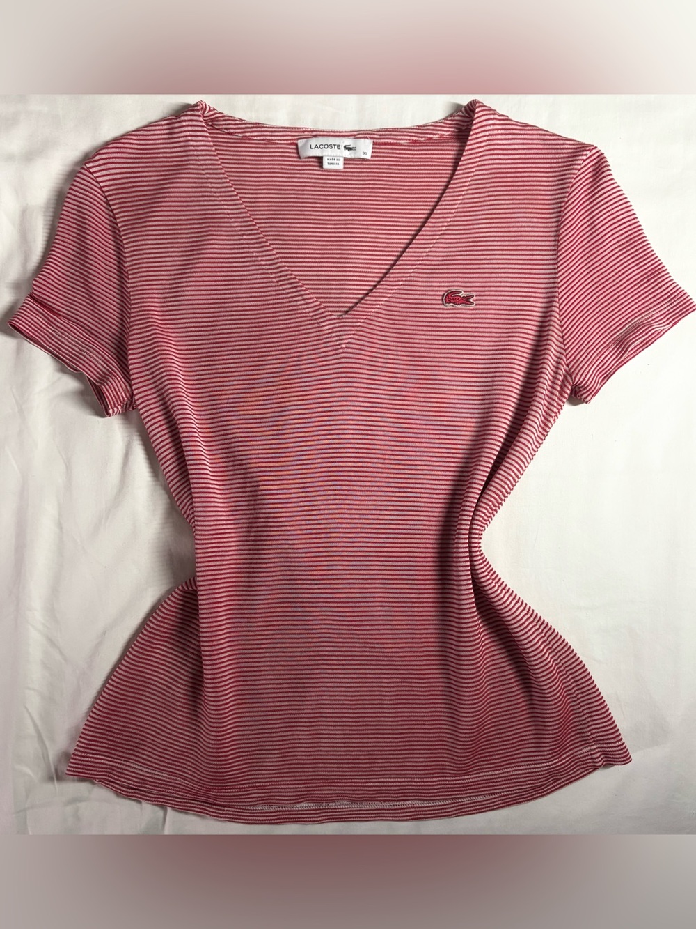 Lacoste Striped V-Neck Short Sleeve Tee
